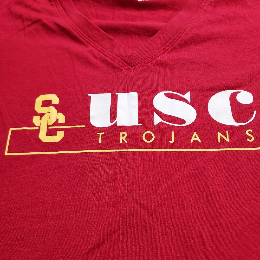 USC Trojans Red V-neck Capped sleeve t-shirt Academia University "Fight On" - Picture 2 of 6